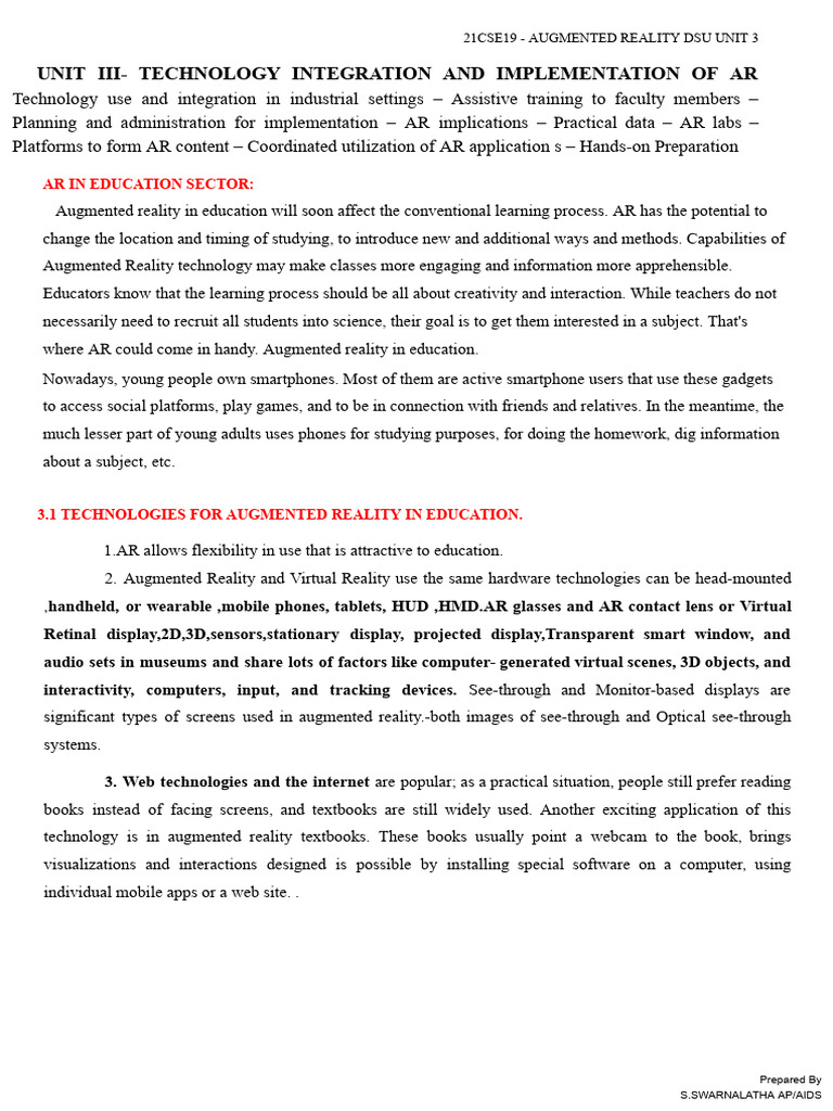 24.10.2025 Ar Unit 3 | PDF | Augmented Reality | Virtual Reality