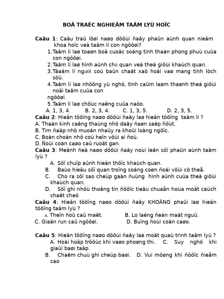 CH Trac Nghiem TLH Gui Sv 1 | PDF