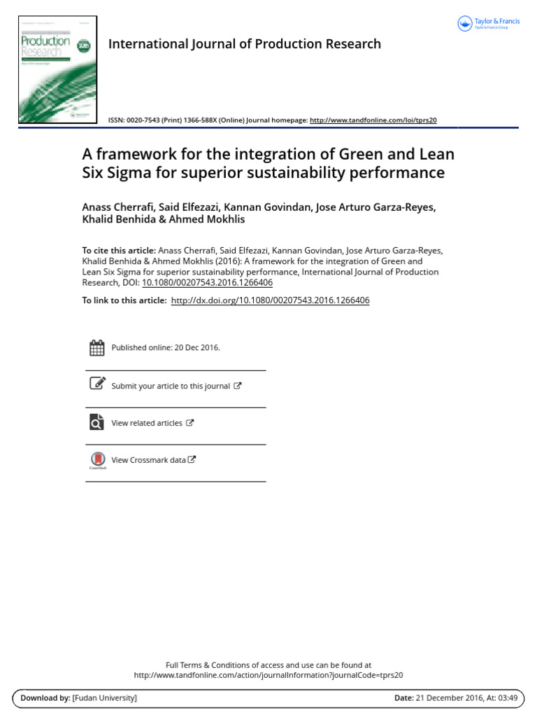 Q1 - A Framework For The Integration of Green and Lean Six Sigma For ...