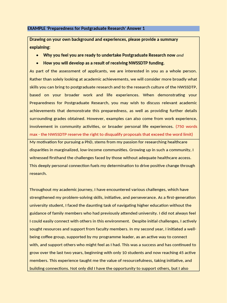 Example Preparedness for Postgraduate Research Answer 1 (1) | PDF ...
