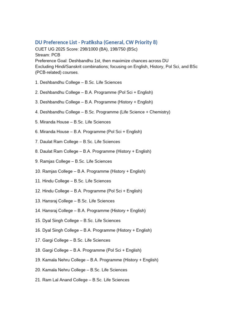 DU Preference List Pratiksha 2025 Updated | PDF | Chess | Chess Openings