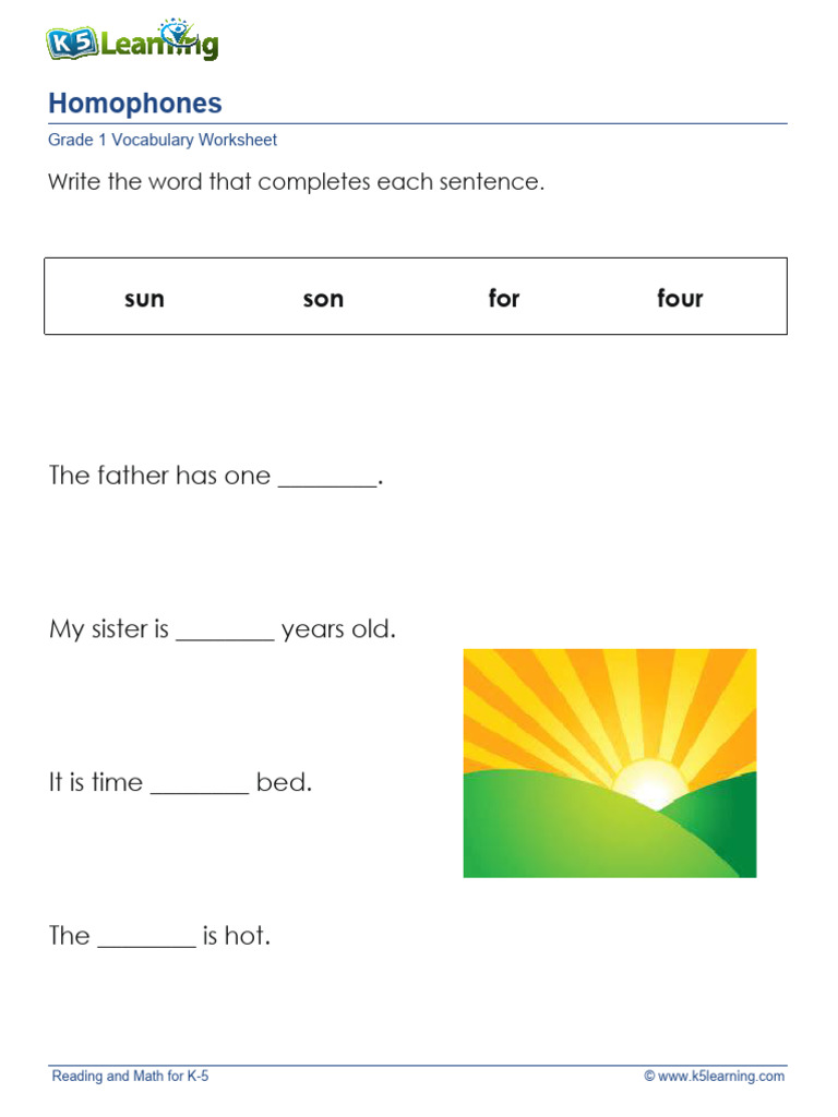 Grade 1 Homophones 2 | PDF