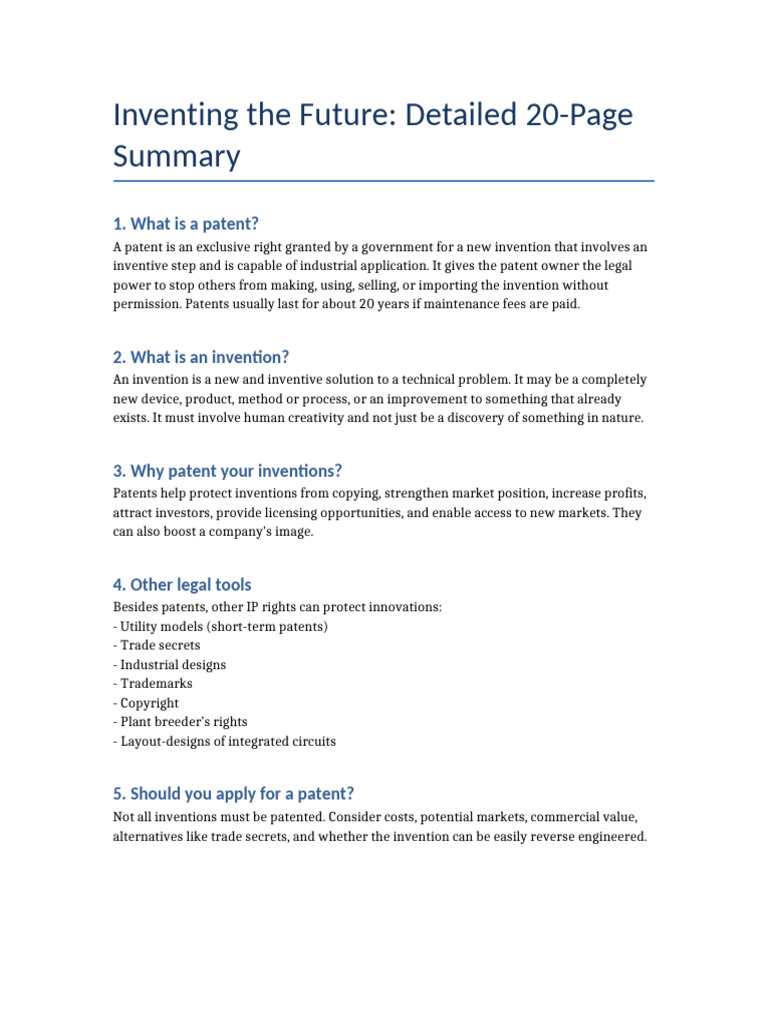 Inventing The Future Detailed Summary | PDF | Patent | Patent Application