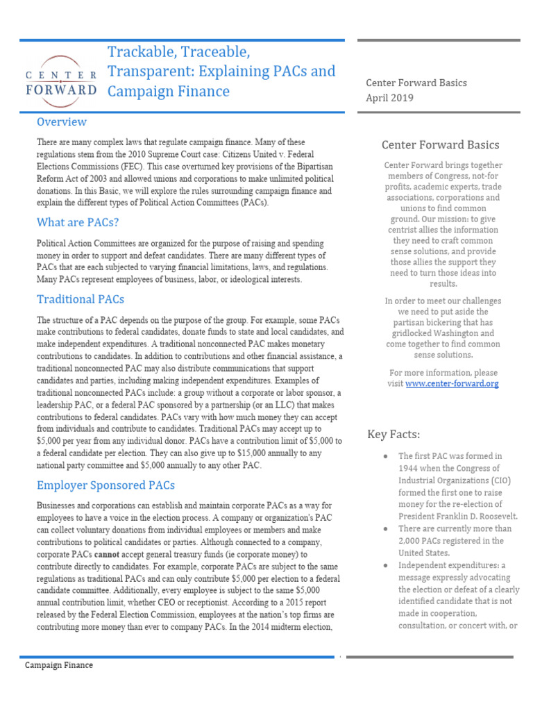 PAC Campaign Finance Basic | PDF | Political Action Committee ...