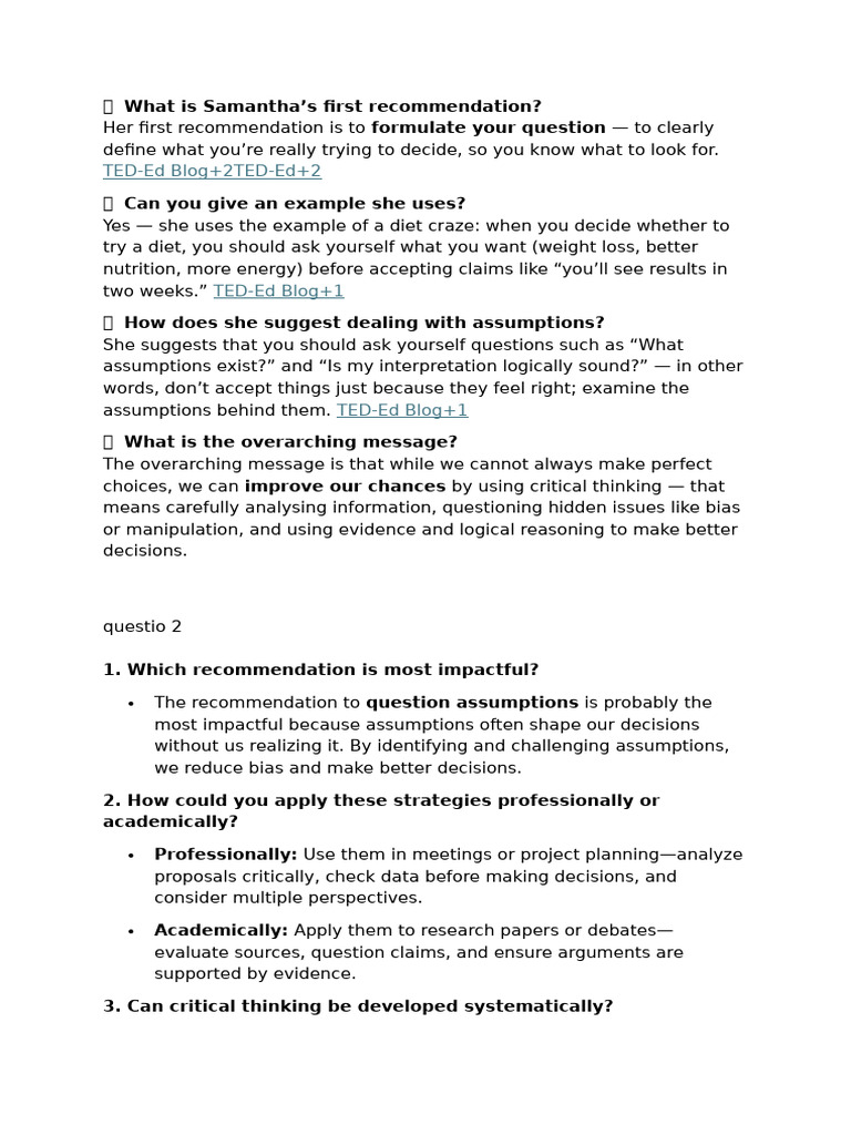 Advanced Questions Critical Thinking | PDF | Critical Thinking | Bias