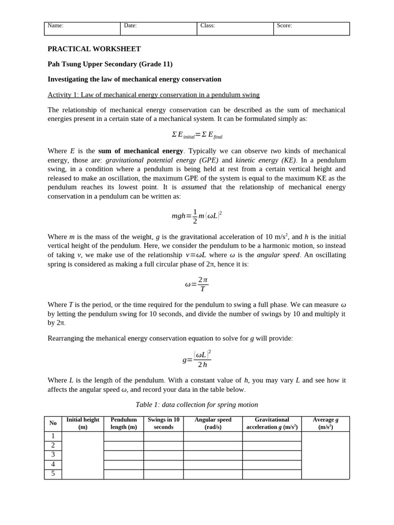 Class 11 Practical 1 051125 | PDF | Pendulum | Physical Phenomena
