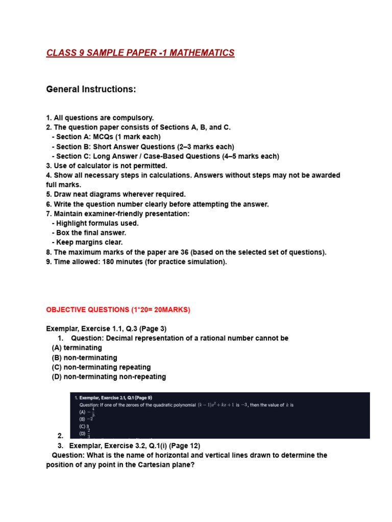 Sample Paper 1 Mathematics | PDF | Euclid | Elementary Geometry
