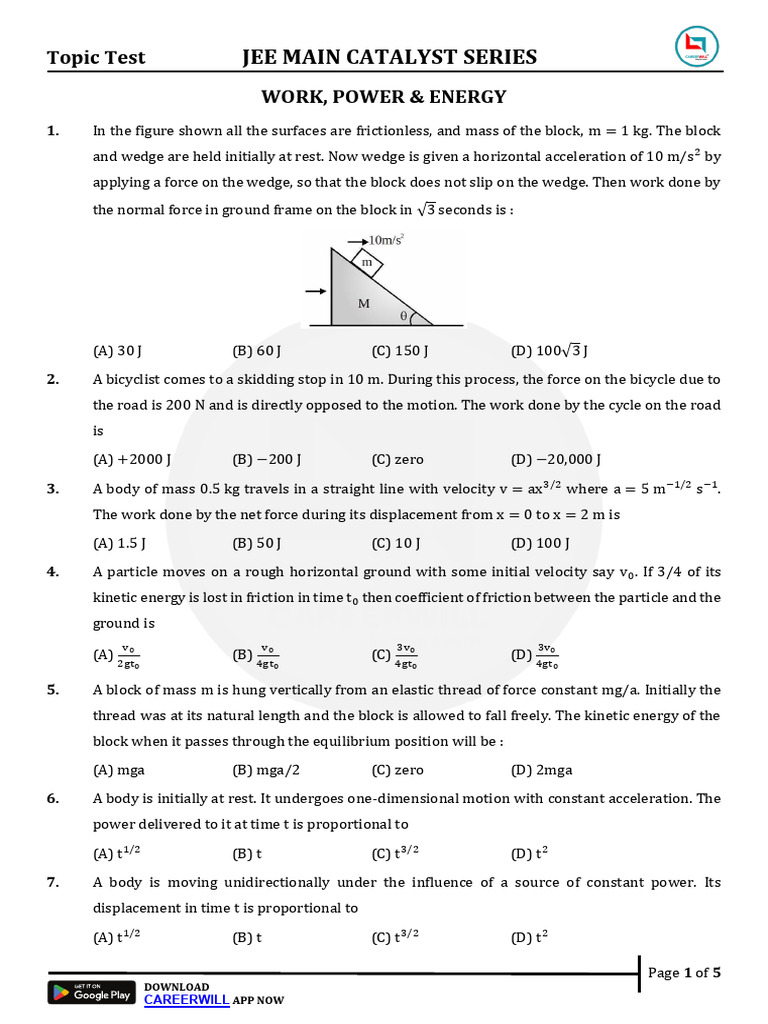 Work Power and Energy - (Question) | PDF | Force | Mass