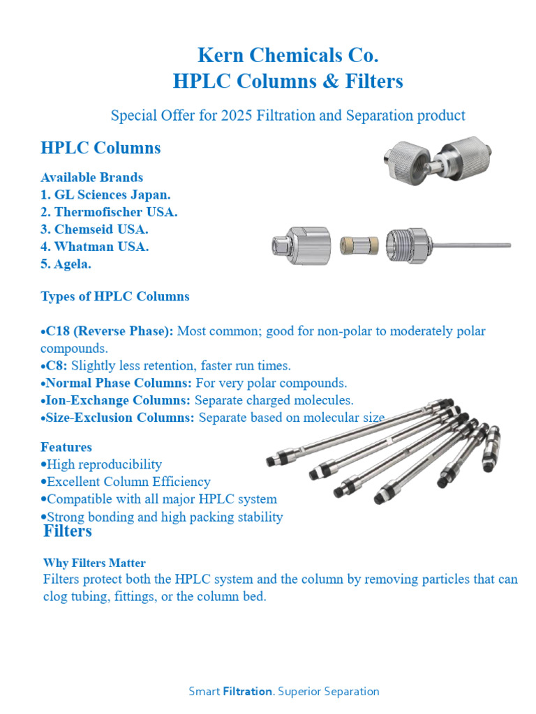 HPLC Columns & Filter Brochures Pumphlet | PDF