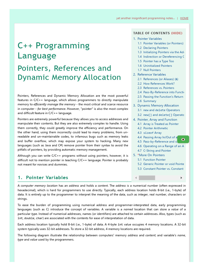 C++ Pointers and References | PDF | Pointer (Computer Programming) | C ...
