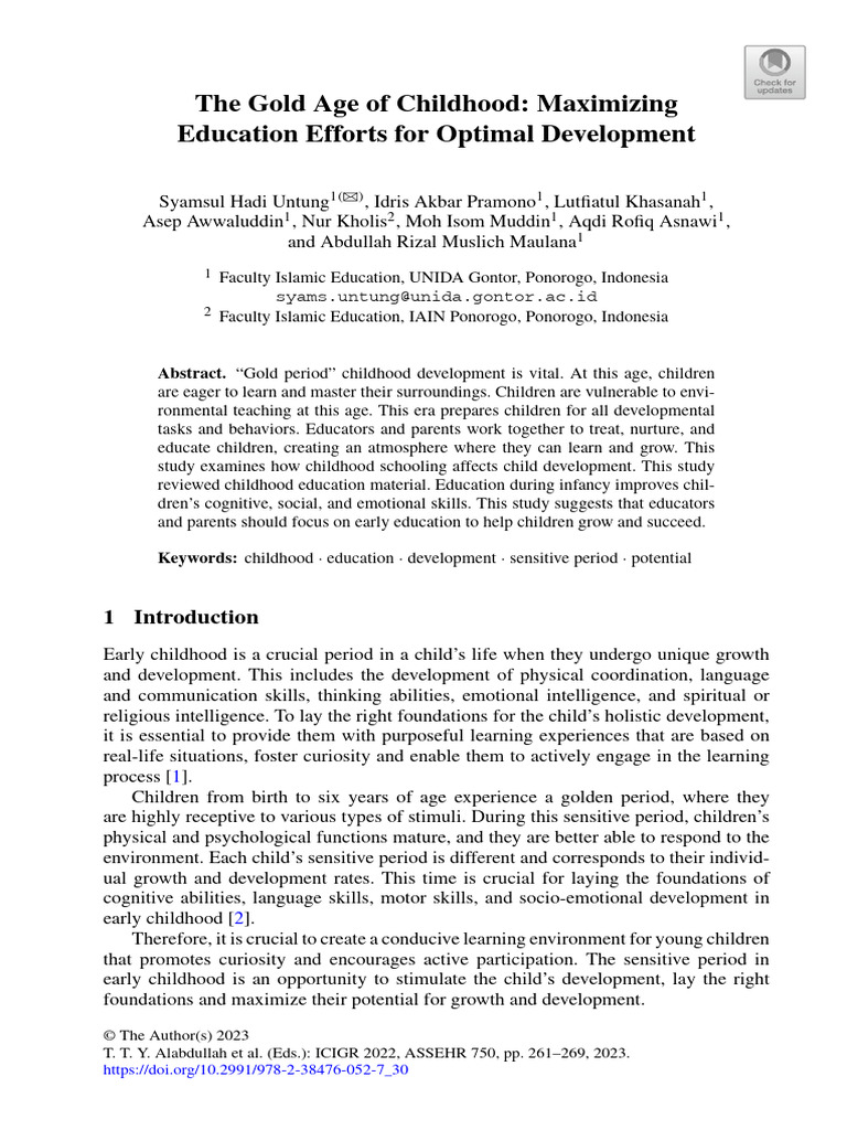 The Gold Age of Childhood: Maximizing Education Efforts For Optimal ...