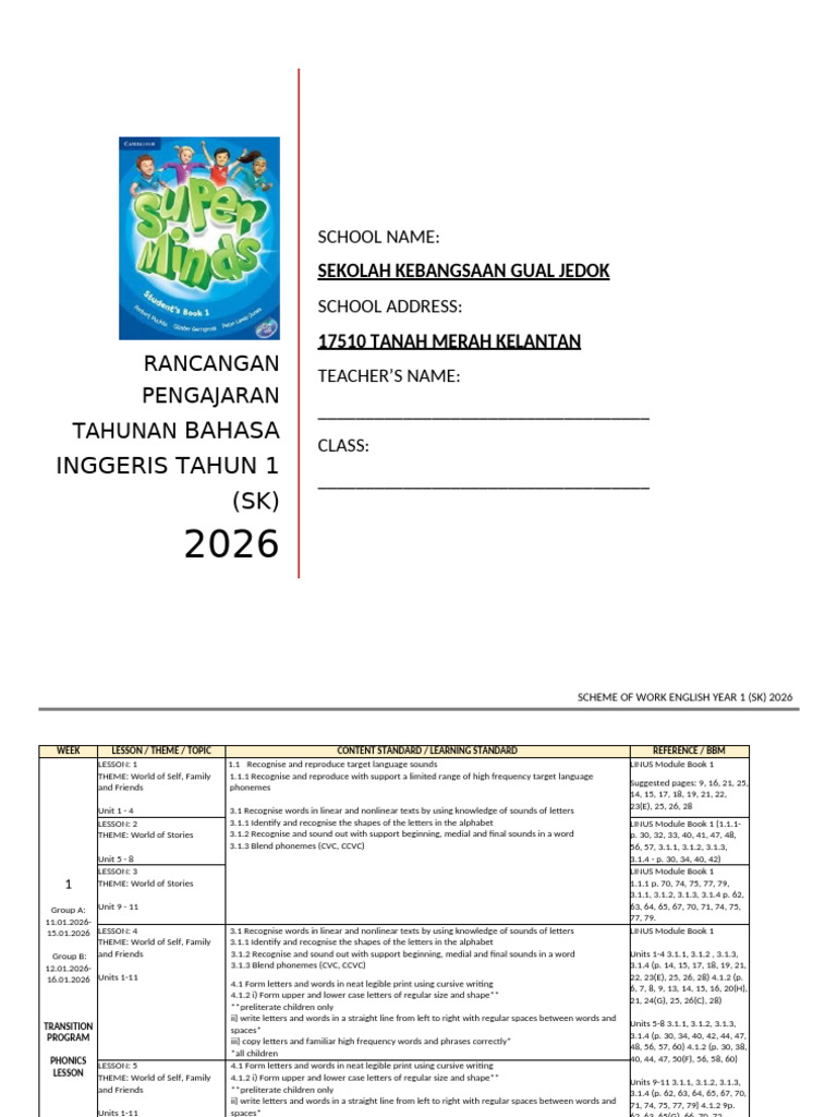 RPT English Year 1 SK 2026 | PDF | Letter Case | Information