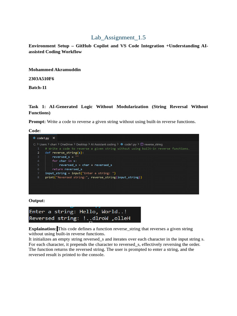 Lab Assignment 1.5 (2303A510F6) | PDF | String (Computer Science ...