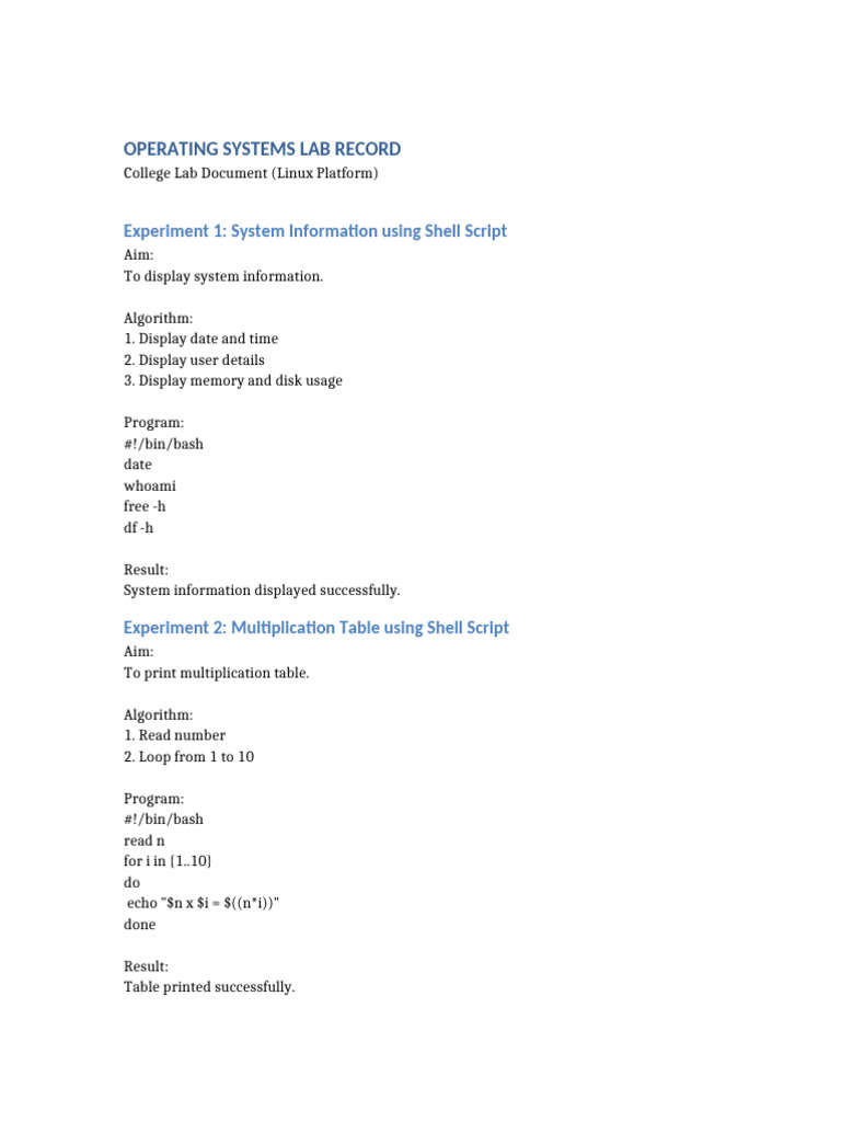 College OS Lab Record | PDF | Computer Engineering | Software