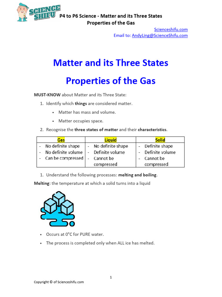 P4 To P6 Science - Matter and Its Three States - Properties of Gas ...