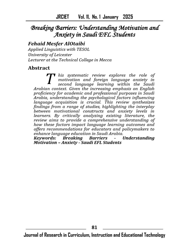 Breakign The Barriers Understanding Motivation and Anxiety in Saudi EFL ...