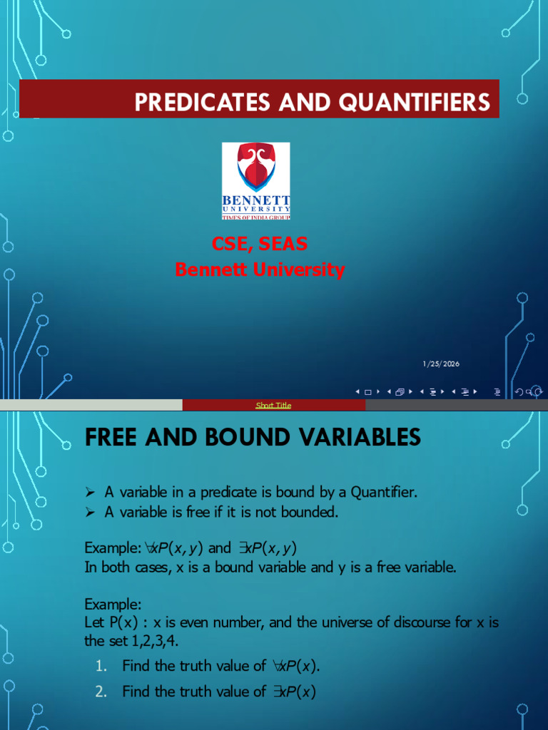 Predicates and Quantifiers: Cse, Seas Bennett University | PDF | First ...