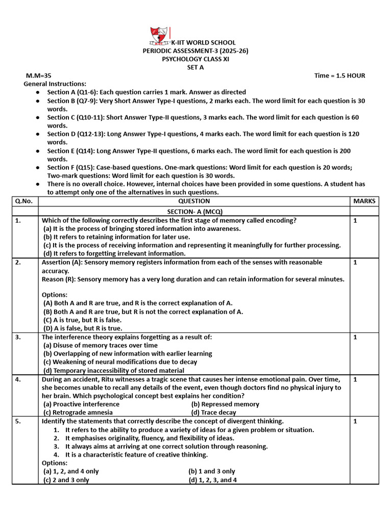 Pa 3 - Set A | PDF | Thought | Reason