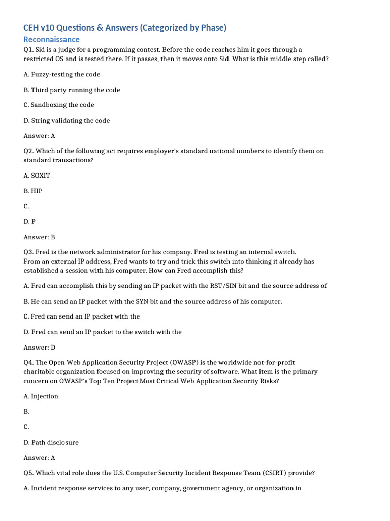 CEH v10 Categorized by Phase | PDF | Security | Computer Security