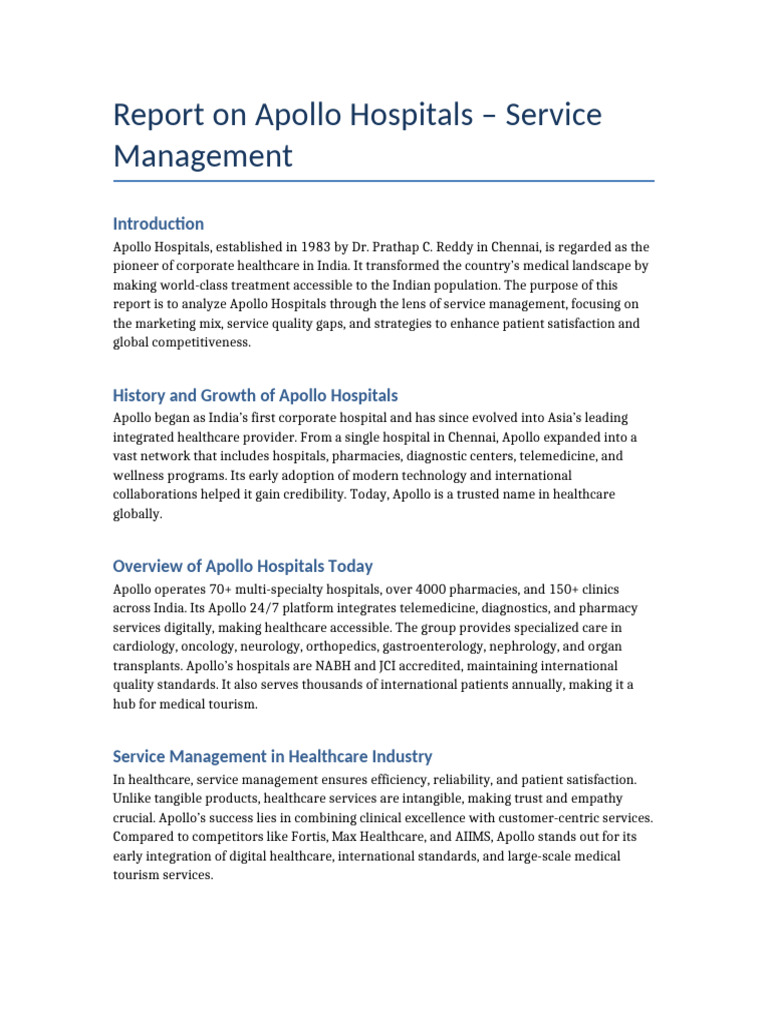 Apollo Hospitals Report | PDF | Hospital | Health Care