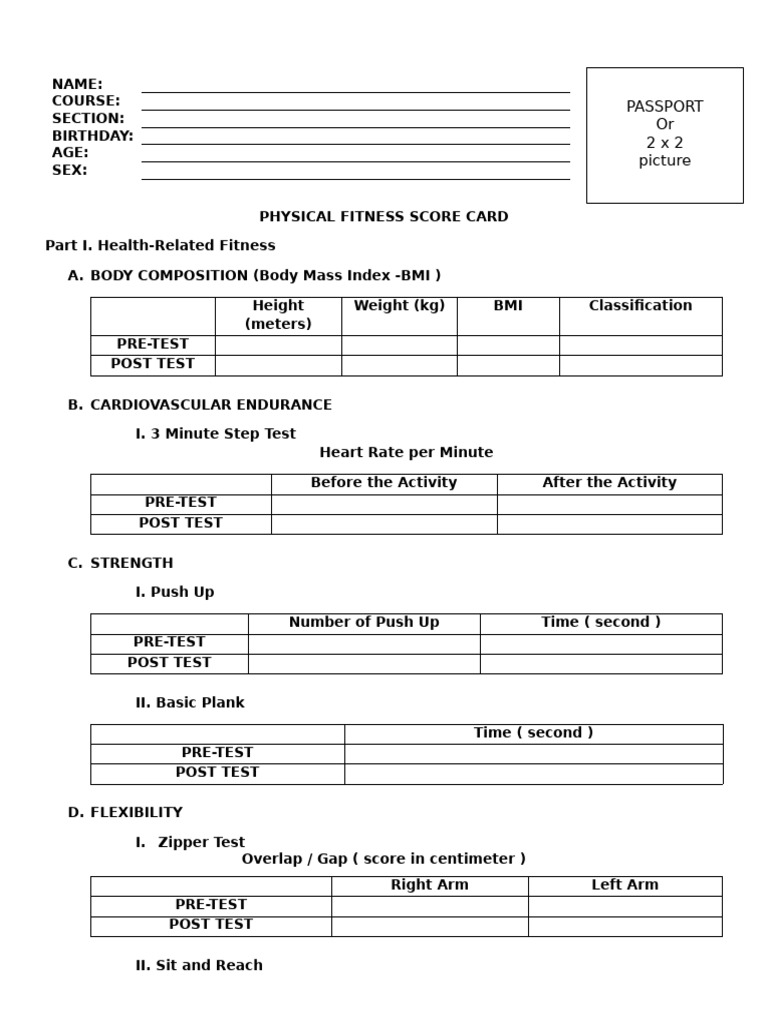 Physical-Fitness-Test Score Card | PDF | Body Mass Index