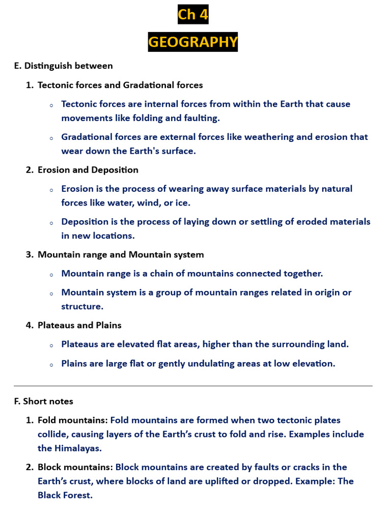 E. Distinguish Between 1. Tectonic Forces and Gradational Forces | PDF ...