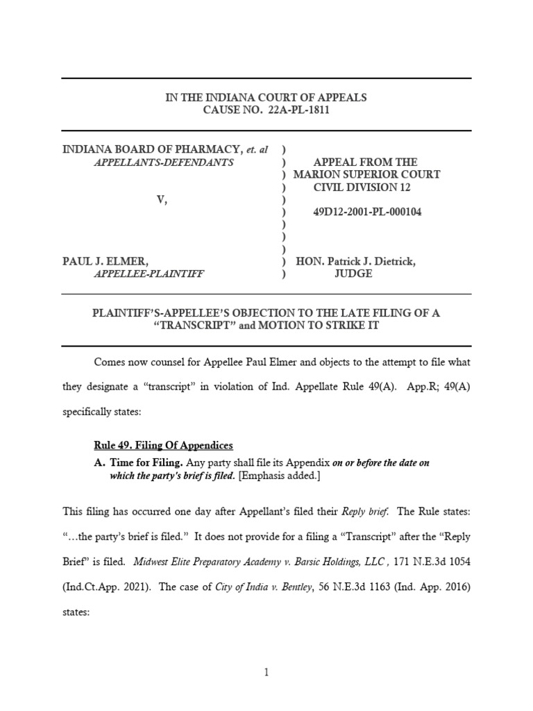 Motion To Strike Transcript - AP | PDF | Appeal | Brief (Law)