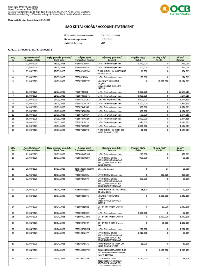 Ocb Account Statement File | PDF