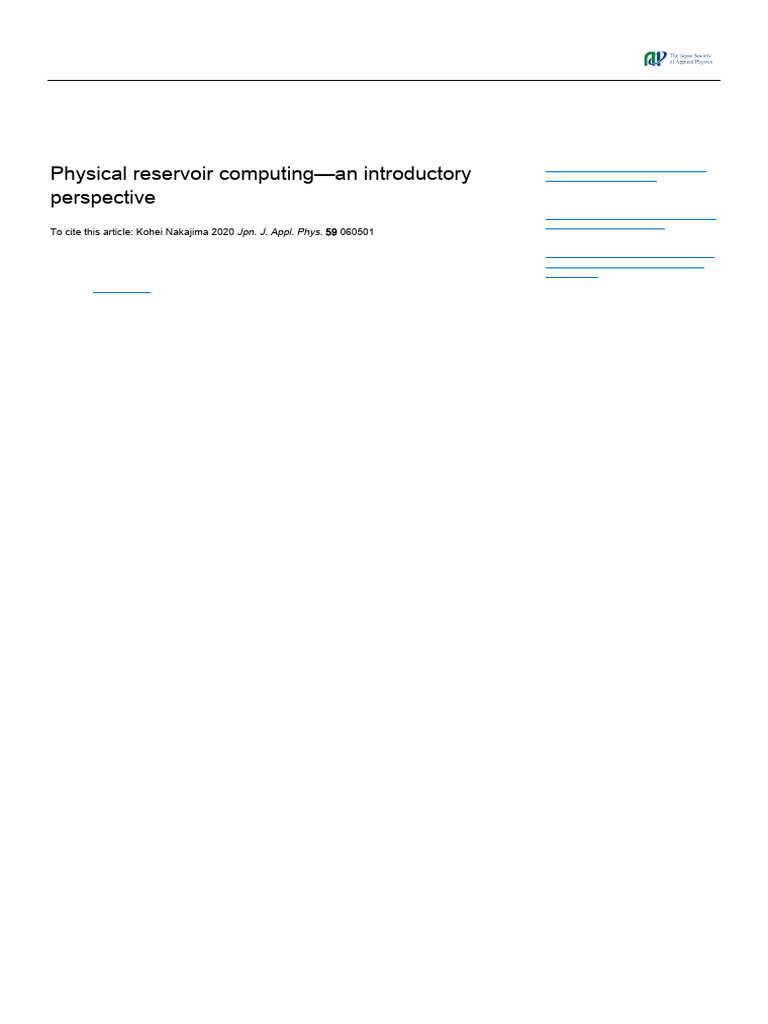 Physical Reservoir Computing - Introductory Perspective | PDF | System ...