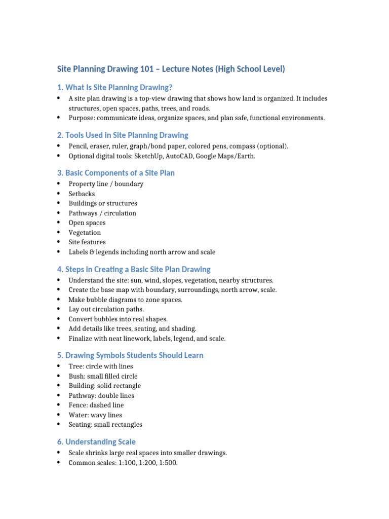 Site Planning Drawing 101 Lecture Notes | PDF