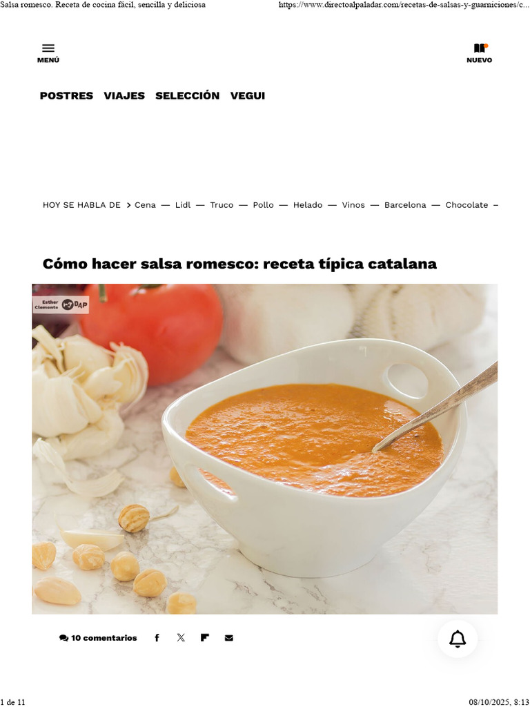 Salsa Romesco. Receta de Cocina Fácil, Sencilla y Deliciosa | PDF ...