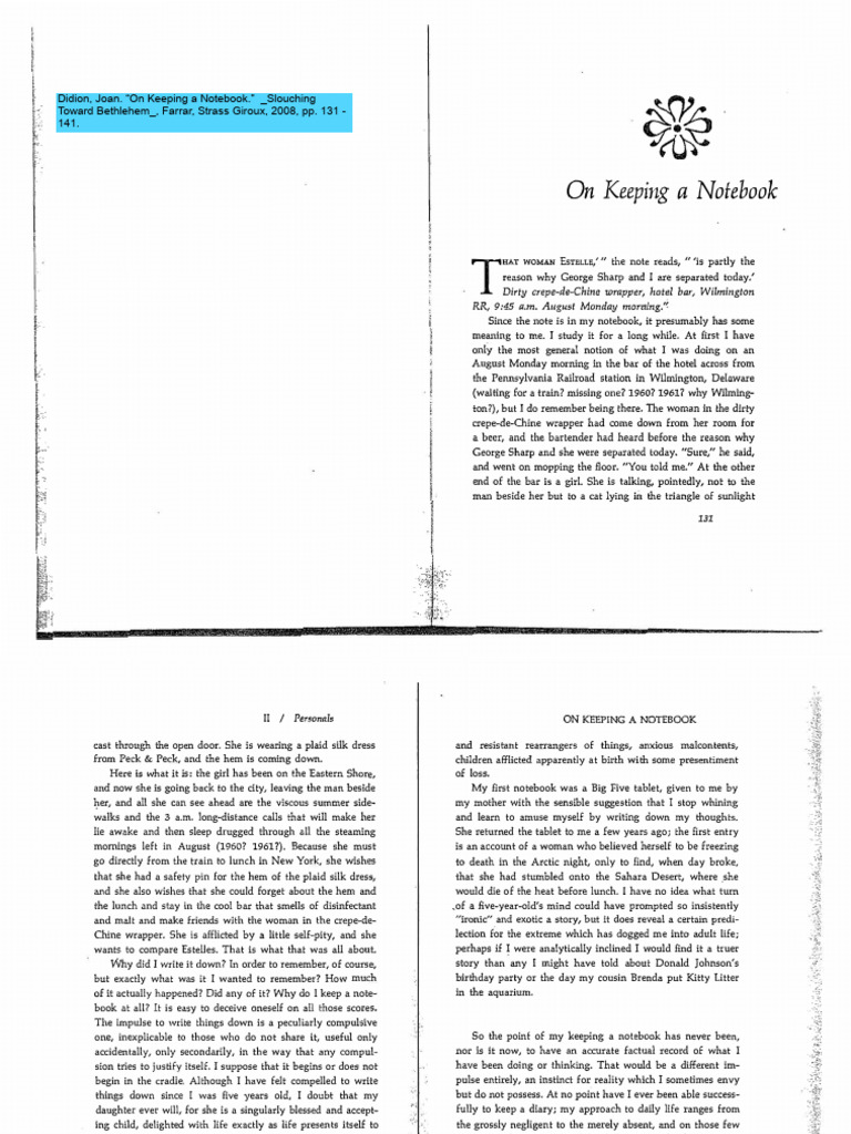 OCR DidionOn Keeping A Notebook PDF