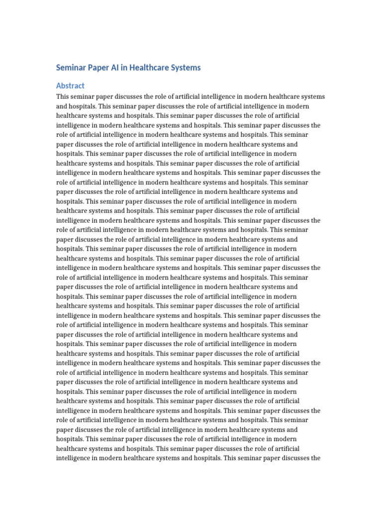 Seminar Paper AI in Healthcare Systems UNIQUE | PDF | Artificial ...