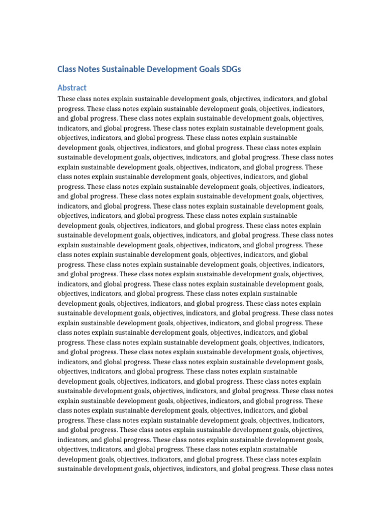 Class Notes Sustainable Development Goals SDGs UNIQUE | PDF ...