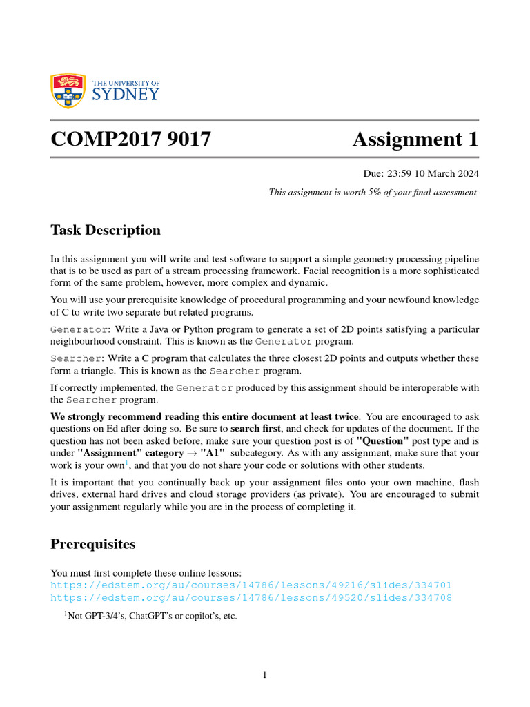 COMP2017 Assignment1-Spec | PDF | Parameter (Computer Programming ...