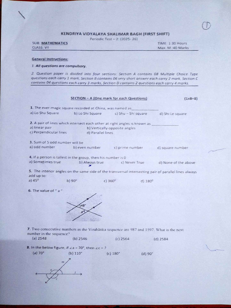 PT - 2 Question Paper Maths | PDF | Geometry | Elementary Geometry