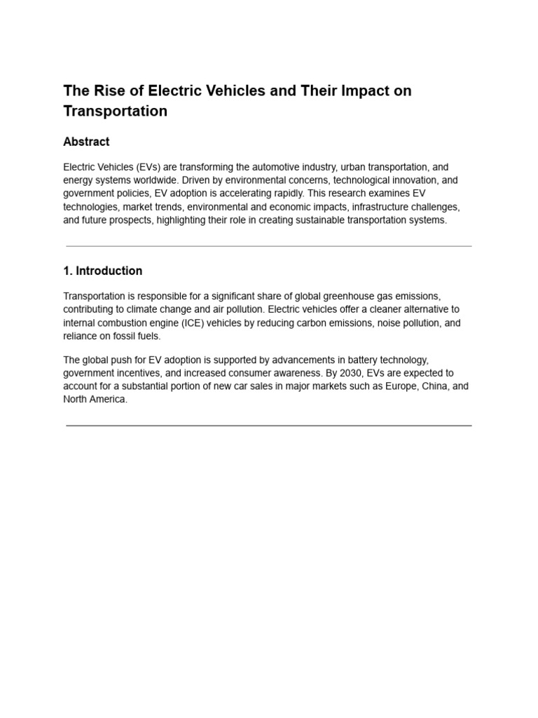 The Rise of Electric Vehicles and Their Impact On Transportation | PDF ...