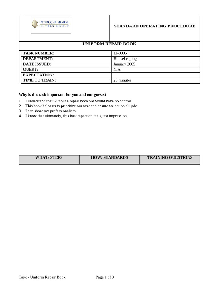 SOP Uniform Repair Book | PDF
