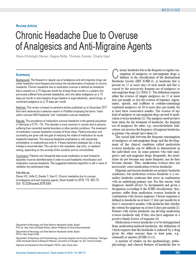 Chronic Headache Due To Medicaction Overuse | PDF | Headache | Migraine