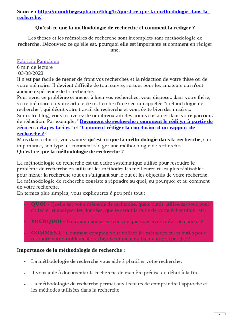 Qu'Est-ce Que La Méthodologie de Recherche Et Comment La Rédiger | PDF ...