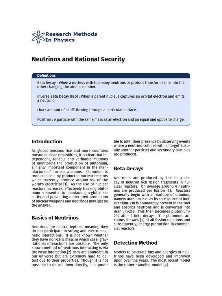 POSTNOTE Neutrino Uses in Nuclear Weapon Detection | PDF | Neutrino ...