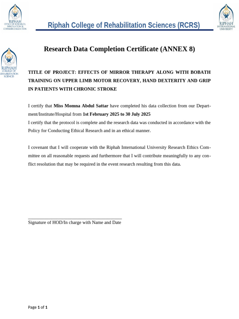 6.research Data Completion Certificate (ANNEX 8) | PDF