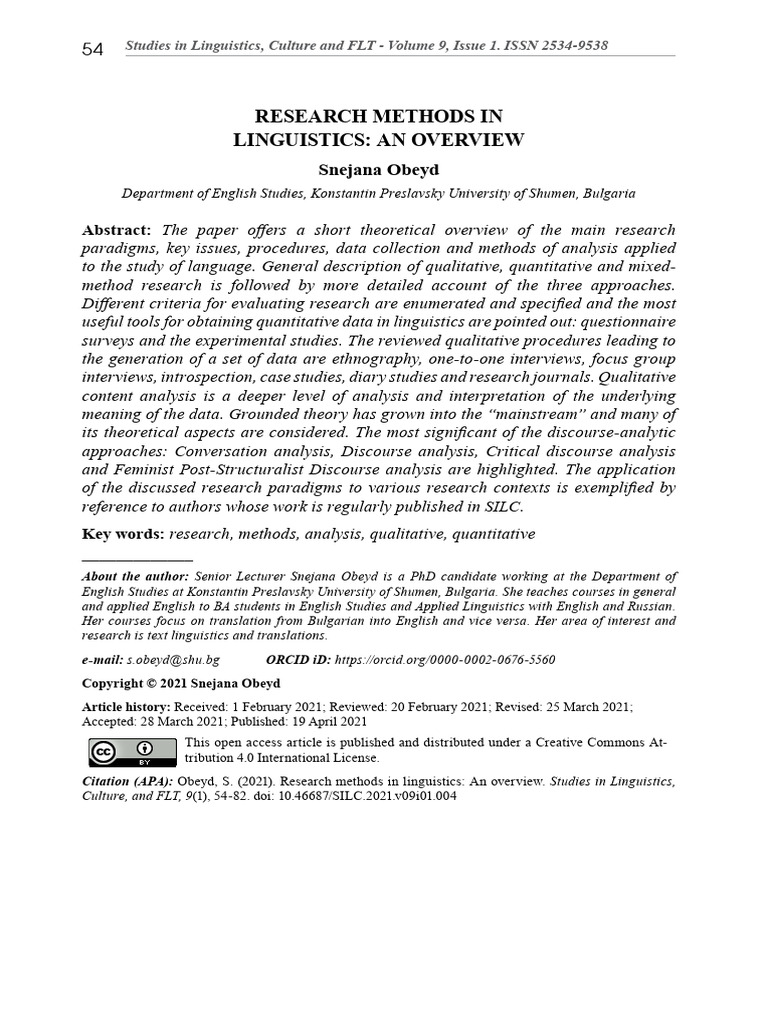 Research Methods in Linguistics An Overview | PDF | Qualitative ...