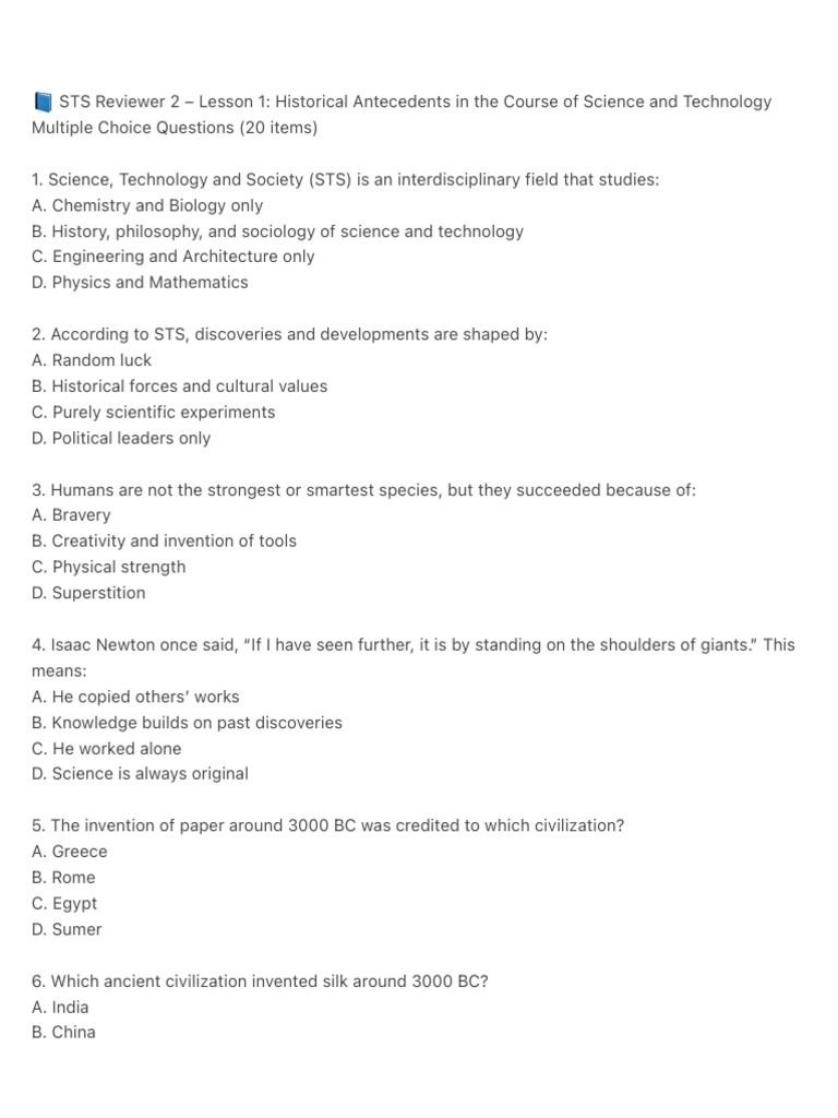 STS Reviewer 2 Lesson 1 Historical Antecedents in The Course | PDF ...