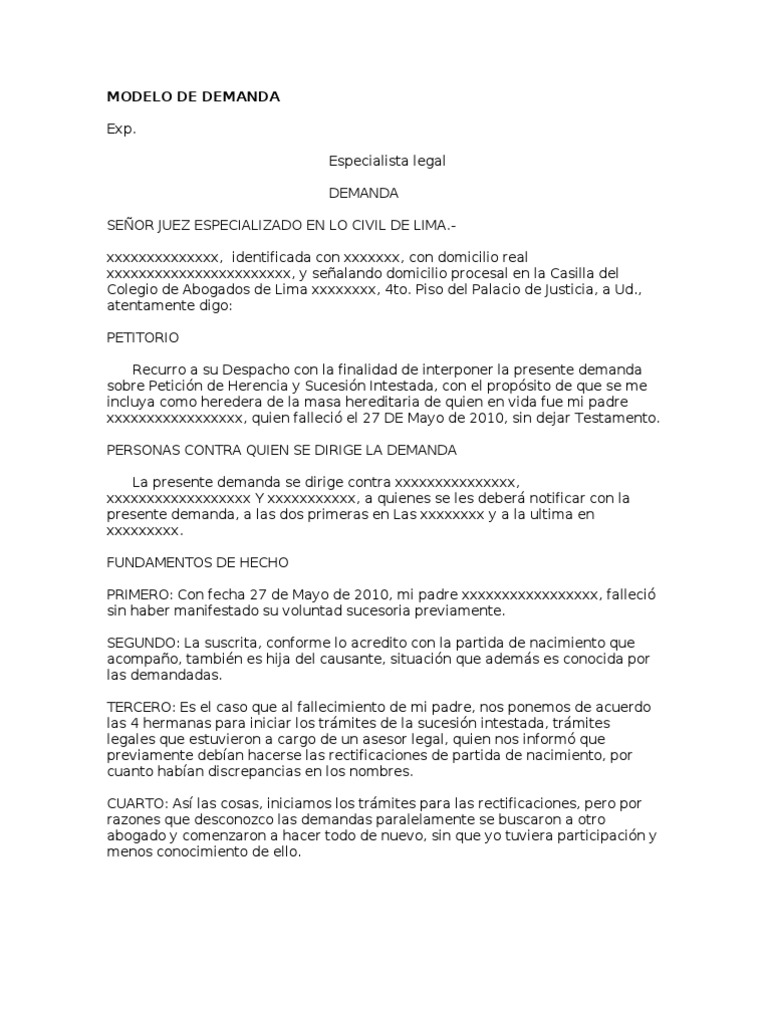 Modelo de Demanda Peticion Herencia