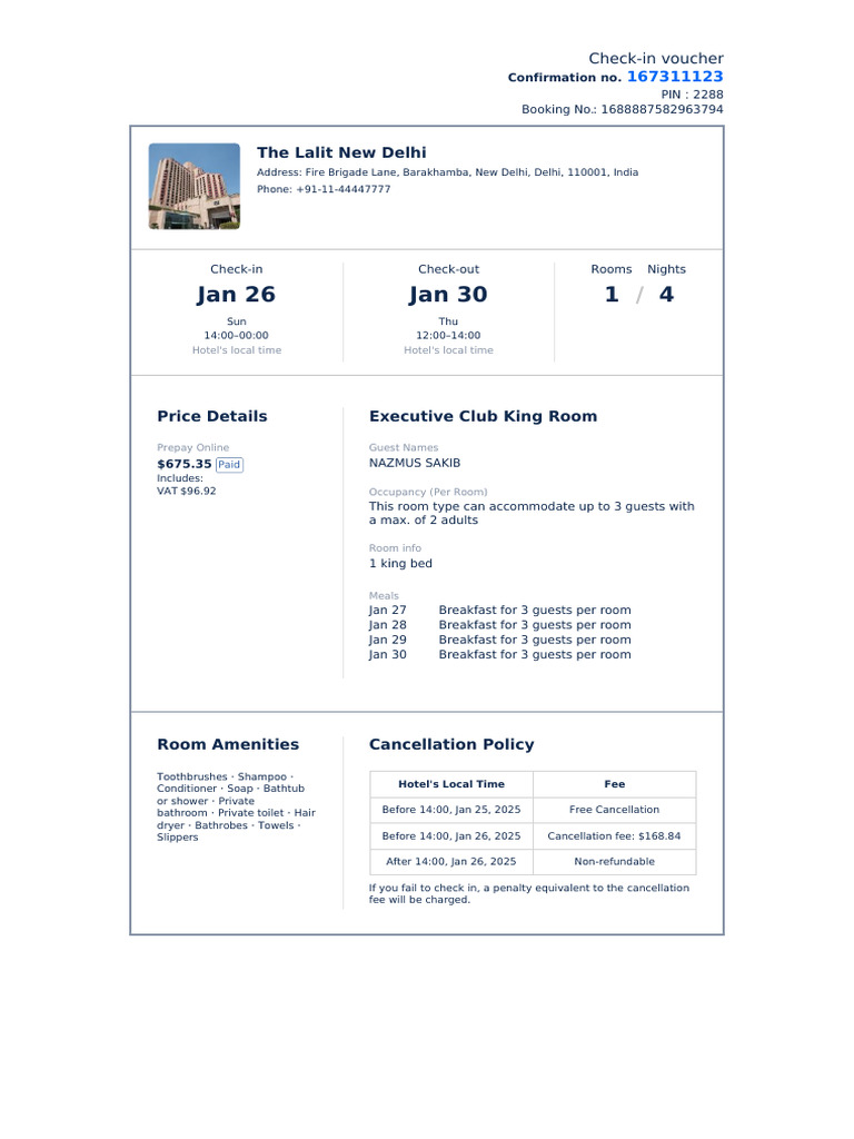 English Check-In Voucher (For Visa Application) | PDF | Hospitality ...