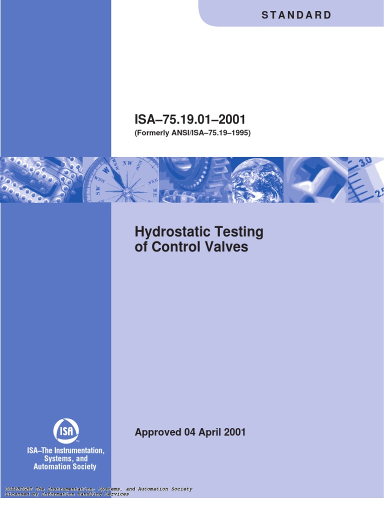 ISA 75.19.01 Hydrostatic Testing of Control Valve | PDF | Valve | Steel