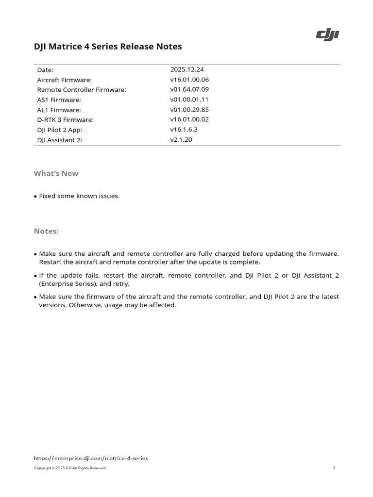 DJI Matrice 4 Series Release Notes en | PDF | Remote Control | Computing