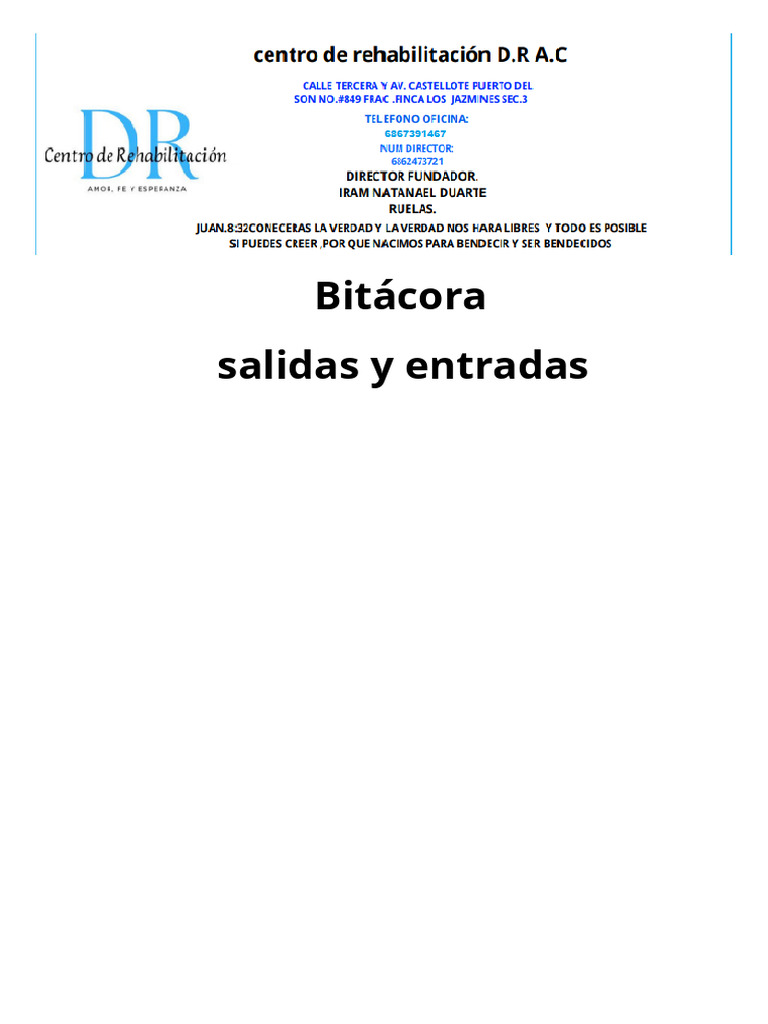 Bitacora de Control de Salidas y Entradas | PDF