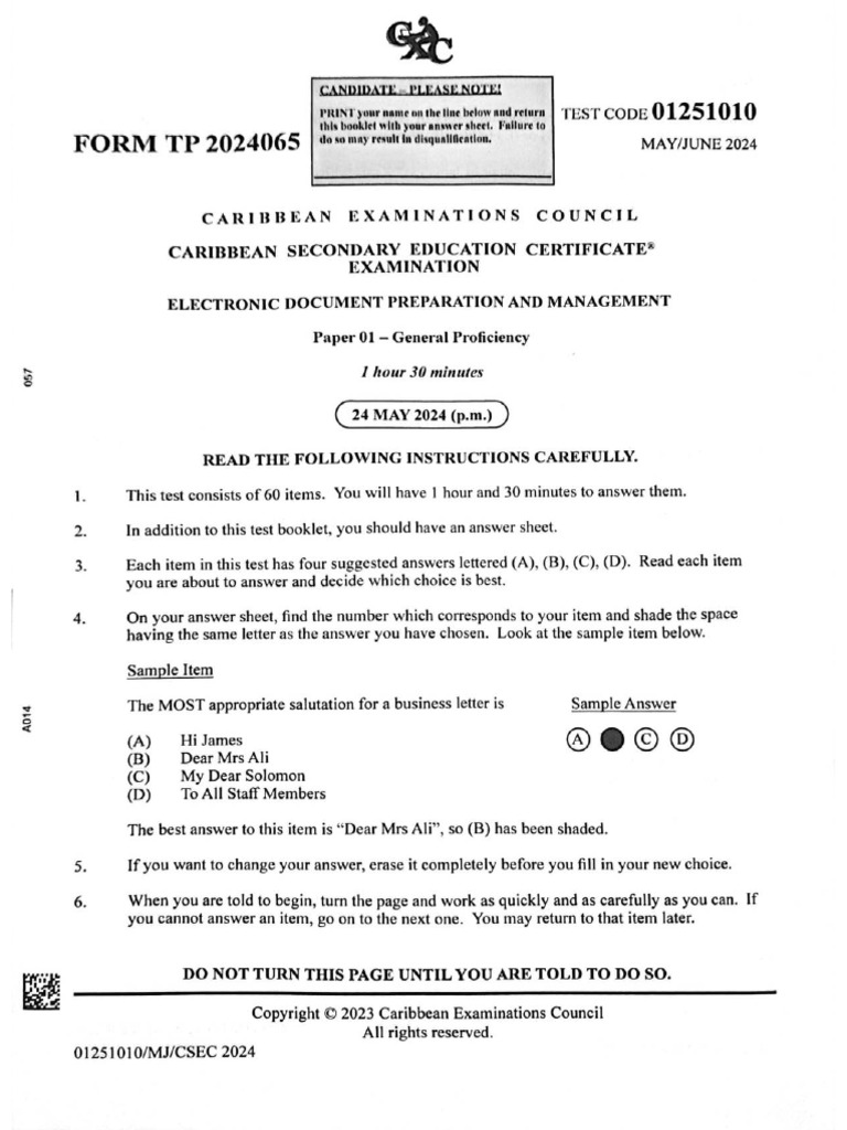 Csec Edpm June 2024 p1 14pgs | PDF